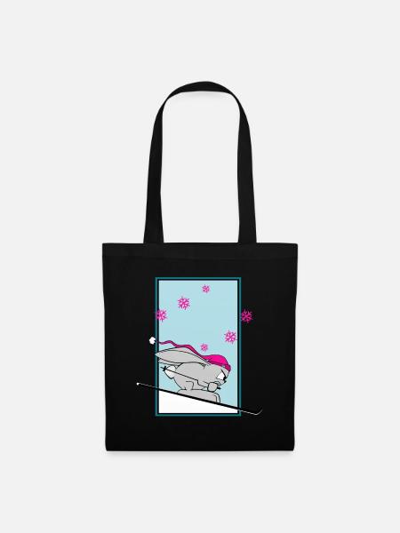 Ski Snow Cute Rabbit Ski Winter Comic Funny - Tote Bag - black