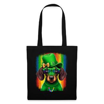 St. Patricks Day Dackel Wiener Hund Kleeblatt - Stoffbeutel - Schwarz - Vorne