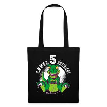 Level 5 Jahre alt, 5. Geburtstag Gamer Dino T-Rex - Stoffbeutel - Schwarz - Vorne