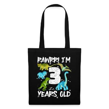 Three 3 years 3rd birthday 3 years, dinosaur - Tote Bag - black - Front
