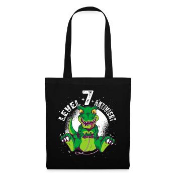 Level 7 Jahre alt, 7. Geburtstag Gamer Dino T-Rex - Stoffbeutel - Schwarz - Vorne