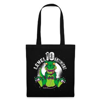 Level 10 Jahre, 10. Geburtstag Gamer Dino T-Rex - Stoffbeutel - Schwarz - Vorne
