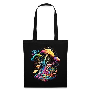 Zauberpilze, Pilze, Magic mushrooms, psychedelic - Stoffbeutel - Schwarz - Vorne