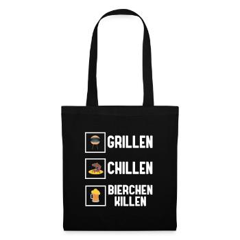 Grillen Chillen Bierchen Killen Bier BBQ Grill - Stoffbeutel - Schwarz - Vorne