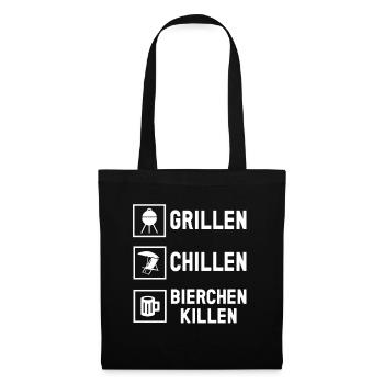 Grillen Chillen Bierchen Killen Bier BBQ Grill - Stoffbeutel - Schwarz - Vorne