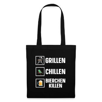 Grillen Chillen Bierchen Killen Bier BBQ Grill - Stoffbeutel - Schwarz - Vorne