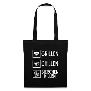 Grillen Chillen Bierchen Killen Bier BBQ Grill - Stoffbeutel - Schwarz - Vorne