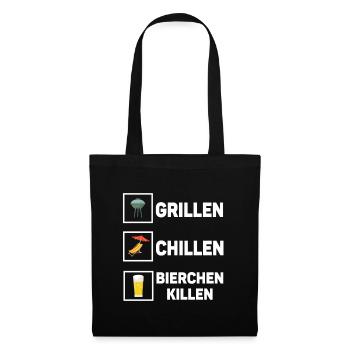 Grillen Chillen Bierchen Killen Bier BBQ Grill - Stoffbeutel - Schwarz - Vorne