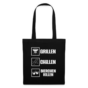 Grillen Chillen Bierchen Killen Bier BBQ Grill - Stoffbeutel - Schwarz - Vorne