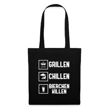 Grillen Chillen Bierchen Killen Bier BBQ Grill - Stoffbeutel - Schwarz - Vorne