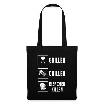 Grillen Chillen Bierchen Killen Bier BBQ Grill - Stoffbeutel - Schwarz - Vorne