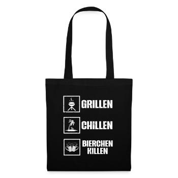 Grillen Chillen Bierchen Killen Bier BBQ Grill - Stoffbeutel - Schwarz - Vorne