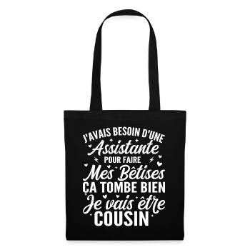 Ich werde ein Cousin sein, Geschenk für den zukünftigen Cousin - Stoffbeutel - Schwarz - Vorne