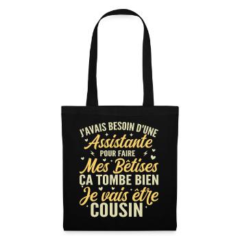 Ich werde ein Cousin sein, Geschenk für den zukünftigen Cousin - Stoffbeutel - Schwarz - Vorne