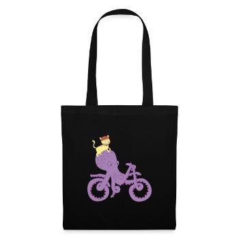 Cat Riding Octopus Bike, Octopus Art, Funny - Sac en tissu - noir - Devant