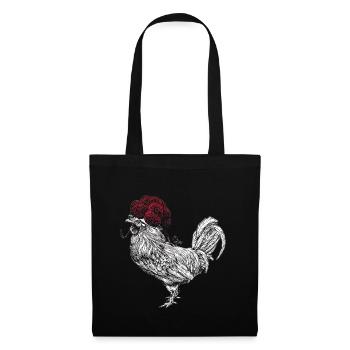 🐓 Stolzer Hahn mit Bollenhut 🐓 - Stoffbeutel - Schwarz - Vorne