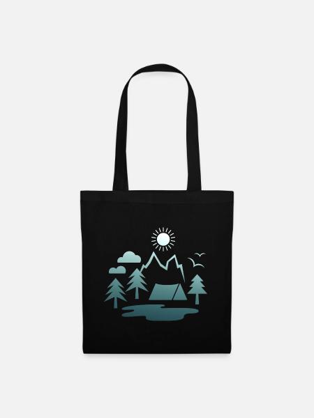 Camping, Camping, Camping, Montagnes, Nature, Forêt, Été, Soleil - Sac en tissu - noir