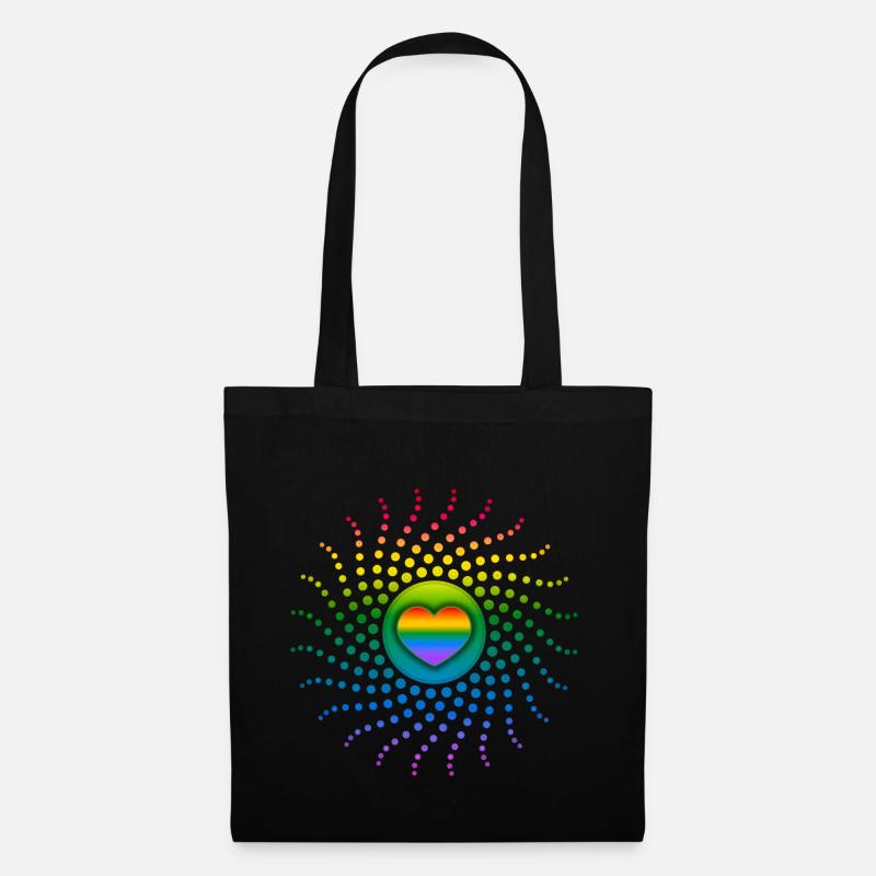 Regenbogen Herz, Gay Pride, LGBT, LGBTQ, Rave, CSD - Stoffbeutel - Schwarz
