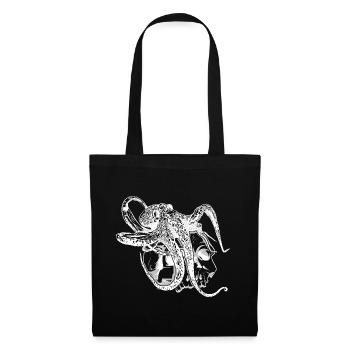 Oktopus Kraken auf einem Totenschädel Geschenk - Stoffbeutel - Schwarz - Vorne