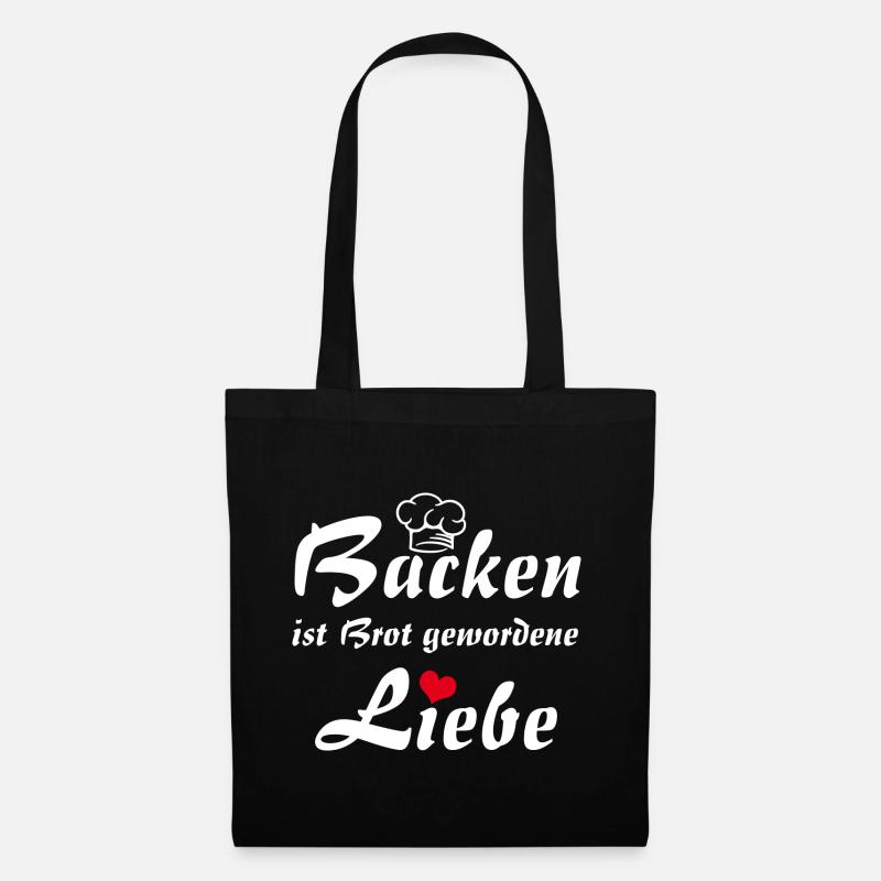 Backen ist Liebe mit Bäckermütze und Herz - Stoffbeutel - Schwarz