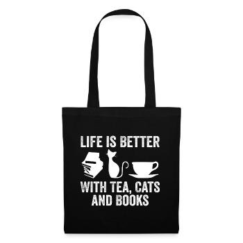 Life is Better With Tea Cats and Books, Cat Lovers - Sac en tissu - noir - Devant