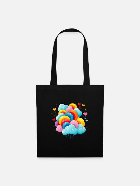 bunte Zuckerwatte Wolken - Stoffbeutel - Schwarz