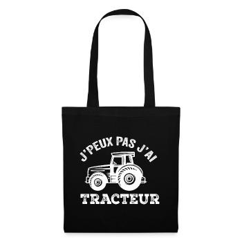 J'Peux Pas J'ai Tracteur Humour Cadeau Fermière - Sac en tissu - noir - Devant
