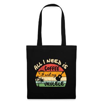 All I need is coffee and my Ukulele - retro sunset - Stoffbeutel - Schwarz - Vorne