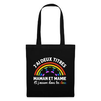 J'ai deux titres maman et mamie cadeau mère - Sac en tissu - noir - Devant
