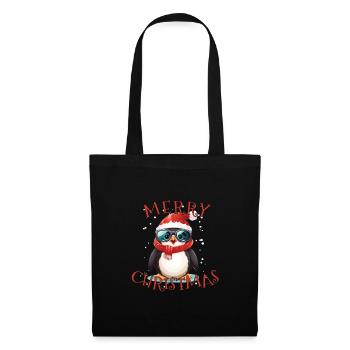Niedlicher Kleiner Weihnachtspinguin Mit Brille - Stoffbeutel - Schwarz - Vorne