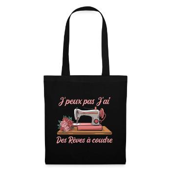 J'peux pas J'ai des Rêves à coudre humour - Sac en tissu - noir - Devant