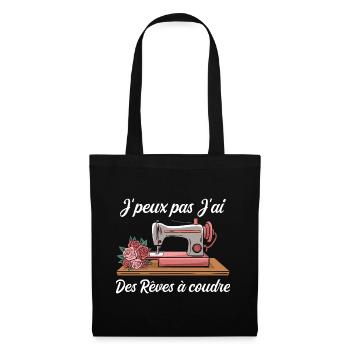 J'peux pas J'ai des Rêves à coudre humour - Sac en tissu - noir - Devant