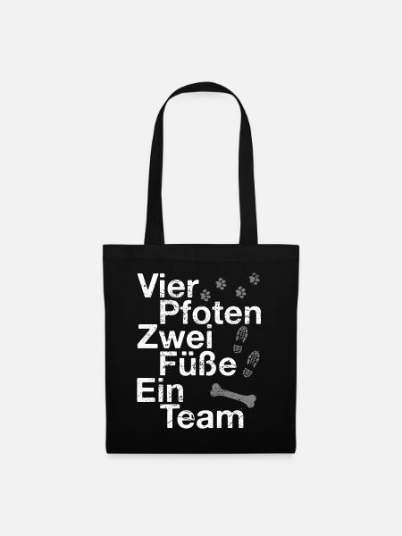 Vier Pfoten Zwei Füße Ein Team | Hunde Pfoten - Stoffbeutel - Schwarz