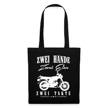 Zwei Hände Zwei Eier Zwei Takte, Simson DDR Moped - Stoffbeutel - Schwarz - Vorne