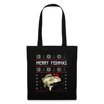 Merry Fishmas Anglershirt Zander Weihnachten - Stoffbeutel - Schwarz - Vorne