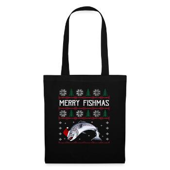 Merry Fishmas Anglershirt Lachs Weihnachten - Stoffbeutel - Schwarz - Vorne