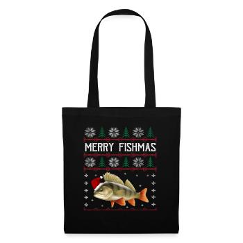Merry Fishmas Anglershirt Rotbarsch Weihnachten - Stoffbeutel - Schwarz - Vorne