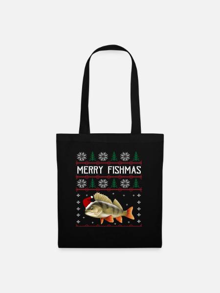 Merry Fishmas Anglershirt Rotbarsch Weihnachten - Stoffbeutel - Schwarz