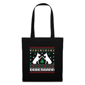 Ugly Christmas Dobermann Weihnachten Strickmuster - Stoffbeutel - Schwarz - Vorne