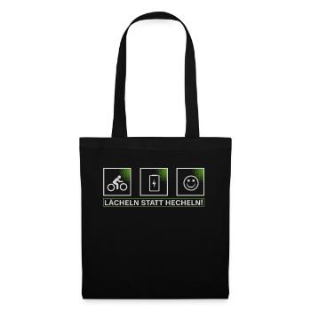 e bike , lächeln statt hecheln, mtb, mountainbike - Stoffbeutel - Schwarz - Vorne