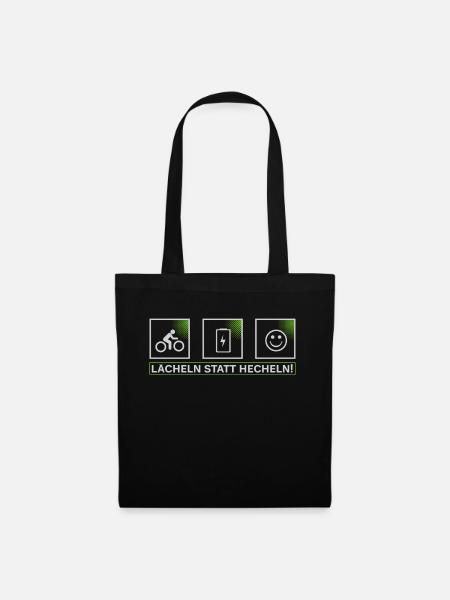 e bike , lächeln statt hecheln, mtb, mountainbike - Stoffbeutel - Schwarz
