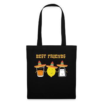 Tequila Best friends, Sombrero Zitrone Salz Party - Stoffbeutel - Schwarz - Vorne
