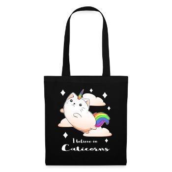 Ich glaube an Caticorn Funny Cat Unicorn - Stoffbeutel - Schwarz - Vorne