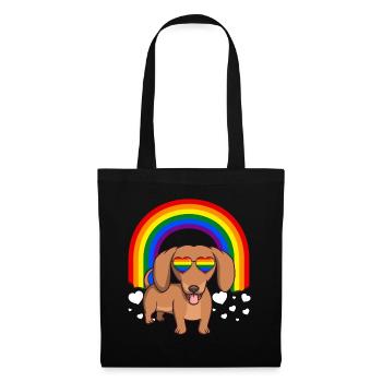 Homosexuell Stolz Dackel Hund LGBT Regenbogen - Stoffbeutel - Schwarz - Vorne