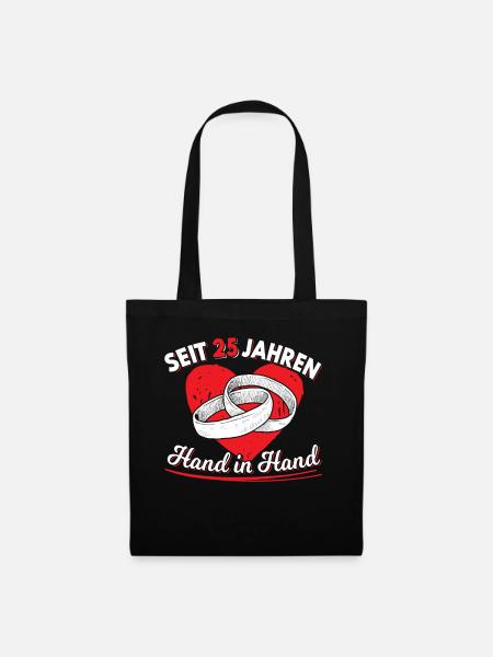 Silberhochzeit Geschenk 25 Jahre Hochzeitstag Herz - Stoffbeutel - Schwarz