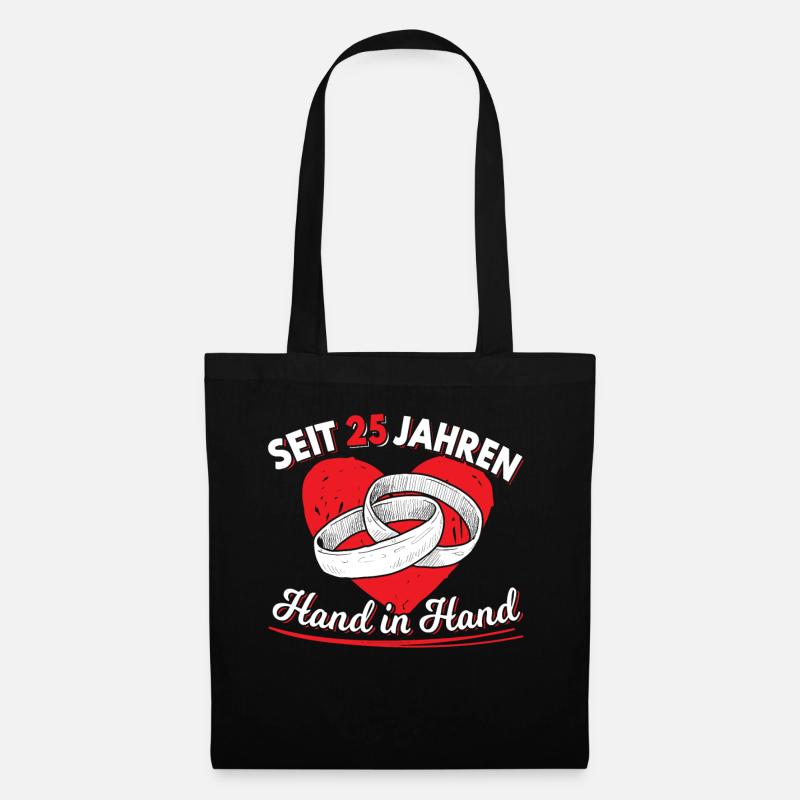 Silberhochzeit Geschenk 25 Jahre Hochzeitstag Herz - Stoffbeutel - Schwarz