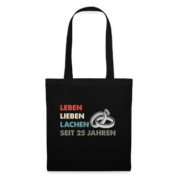 Silberhochzeit Geschenk 25 Jahre Hochzeitstag - Stoffbeutel - Schwarz - Vorne