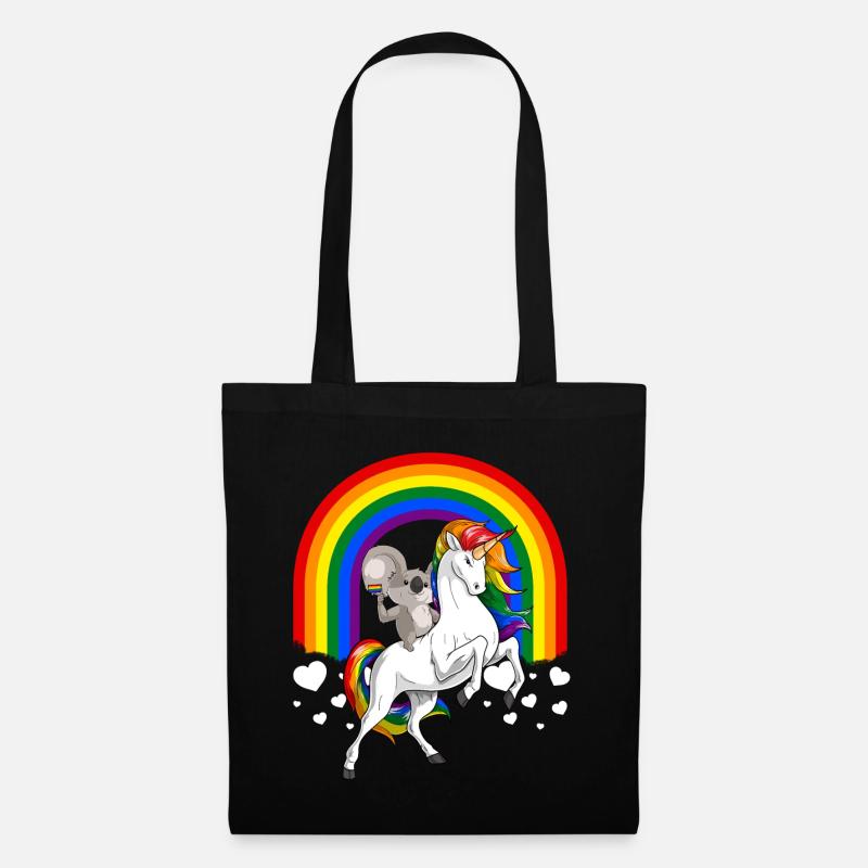LGBT Koalabär Reiten Einhorn Gay Pride Rainbow - Stoffbeutel - Schwarz