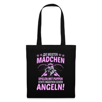 Angeln Mädchen Puppen Frauensport Angelsport - Stoffbeutel - Schwarz - Vorne