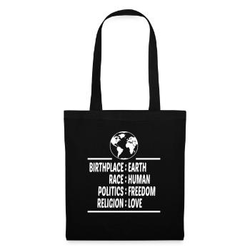 Lieu de naissance Terre Race Liberté humaine Religion Amour - Sac en tissu - noir - Devant
